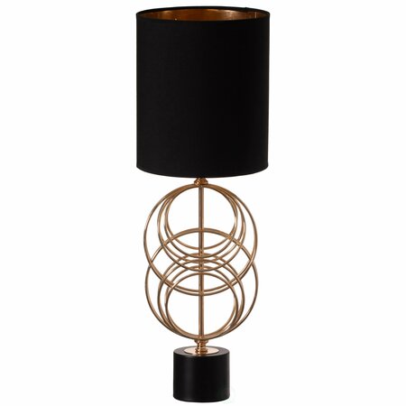 Quickway Imports 26 Decorative Metal Table Lamp with Gold Circular Stand and Black Cotton Lampshade QI004584